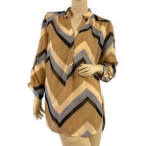 Tacera Women's Brown Multicolored 3/4LongSleeves Lightweight Top Size Large